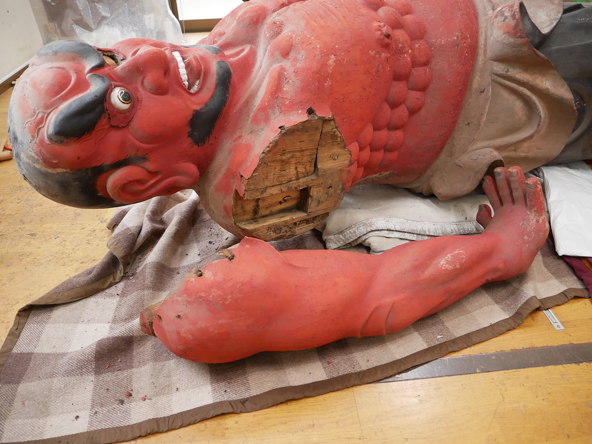 阿形仁王像 右腕解体作業